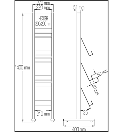 Porte brochure de sol simple face avec enseigne aluminium