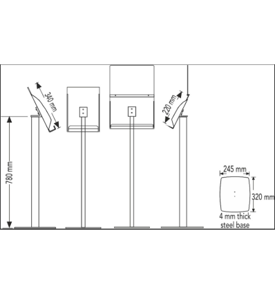 Piètement aluminium et boitier A4 horizontal