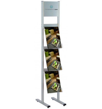 Porte brochure de sol simple face avec enseigne aluminium